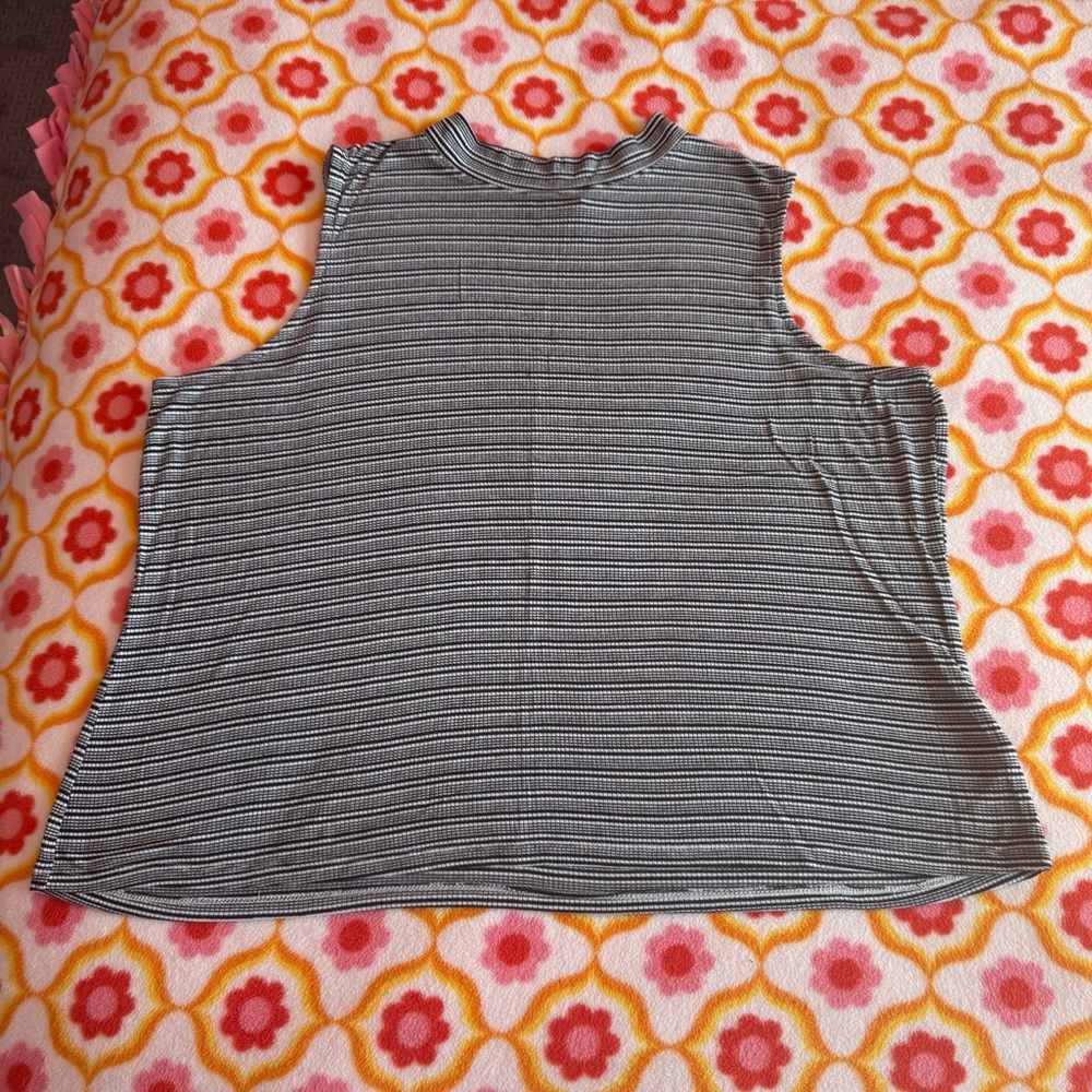 Striped Sleeveless Turtle Neck Top - Black and White